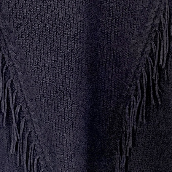 Boho Fringe Short Sleeve Poncho Navy Blue Batwing Sleeves Women’s Size Large - Picture 7 of 9